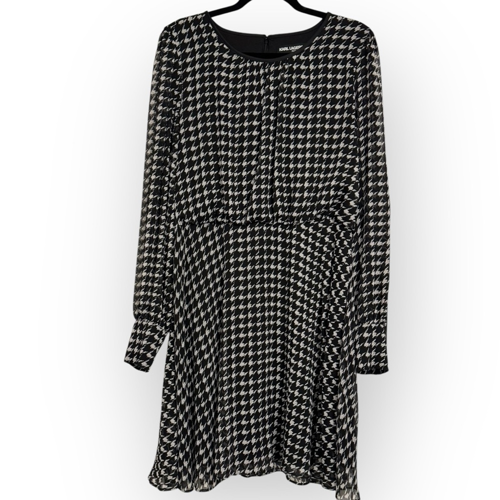 KARL LAGERFELD PARIS Houndstooth Belted Fit & Flare Dress, Size 14 - Picture 7 of 16